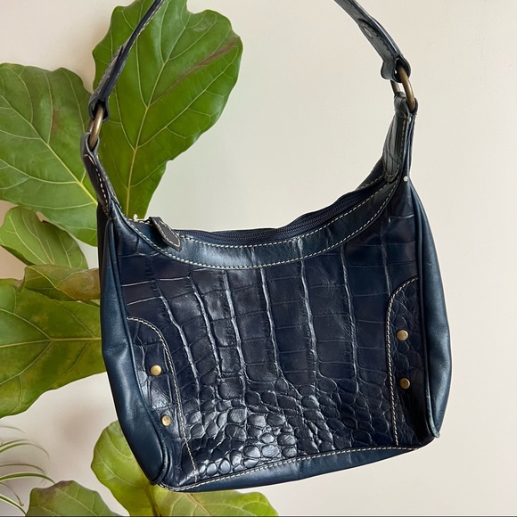 Wilson Leather Shoulder Bag Navy Blue Embossed Purse - Picture 2 of 10